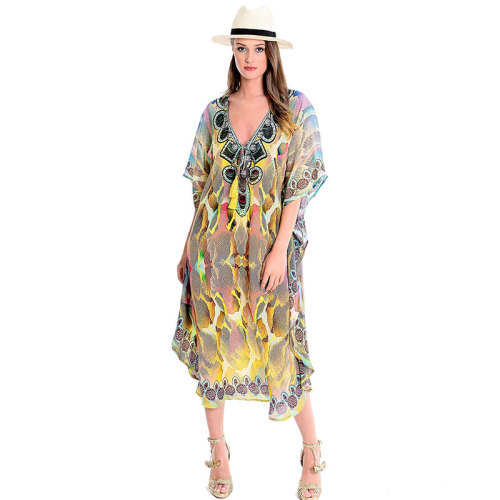 Chiffon V-neck Holiday Long Beachwear