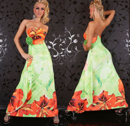 Floral Print Strapless Light Green Maxi Boho Hippie L5059-3