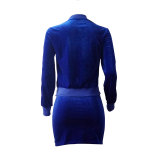 Womens Jacket Velvet Skirt Sport Tracksuit Set