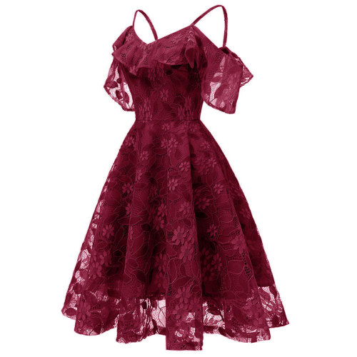 Women's Spaghetti Straps Lace Sleeveless A-Line Dress
