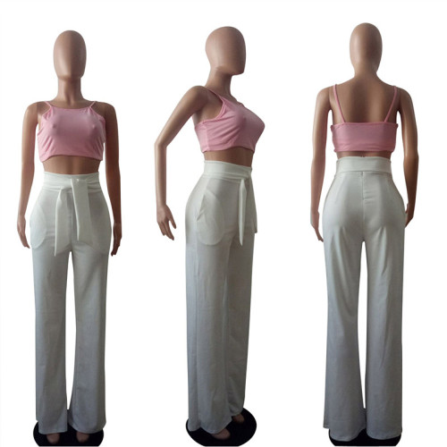 Womens Black Pants With Bow Wide Leg