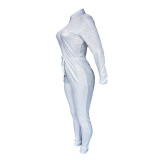 High Neck Zipper Bronzing Jumpsuit with Belt