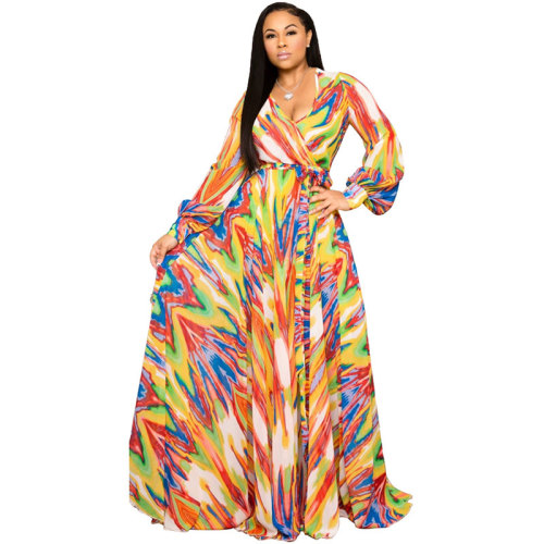 Printed Chiffon Floor Length Dress