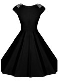 Vintage Peter Pan Collar Long Sleeve Lace Spliced Dress L36059-3