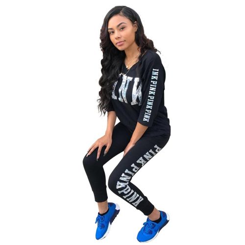 Letter Printing Patchwork Two Pieces Suit