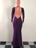Deep V Neck Long Sleeve Galaxy Diva Evening Dress