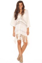 Sexy Summer V Neck Fringe Striped Knit Beachwear L38211