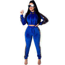Sequins Velvet Hoody Two Pieces Set