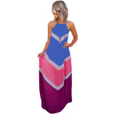 Color Block Sleeveless Pleated A-Line Maxi Dress