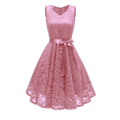V-Neck Lace Sleeveless A-Line Evening Dress