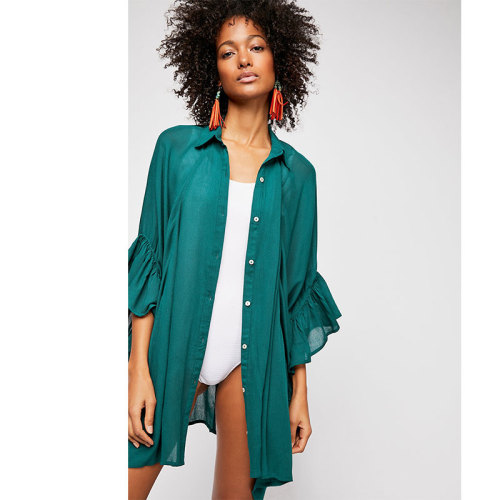Chiffon Wrinkled Flare Sleeve Beach T Shirt