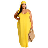 Womens Spaghetti Strap Pocket Maxi Dress with Belt