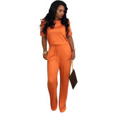 Short Sleeve Tie Jumpsuit