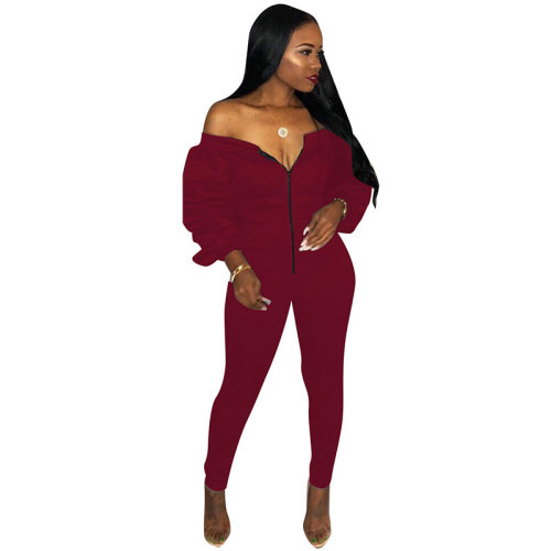 Slash Neck Thickened Space Sleeve Jumpsuit