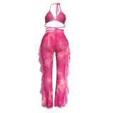 Casual Printed Mesh Two-piece Set with Panties