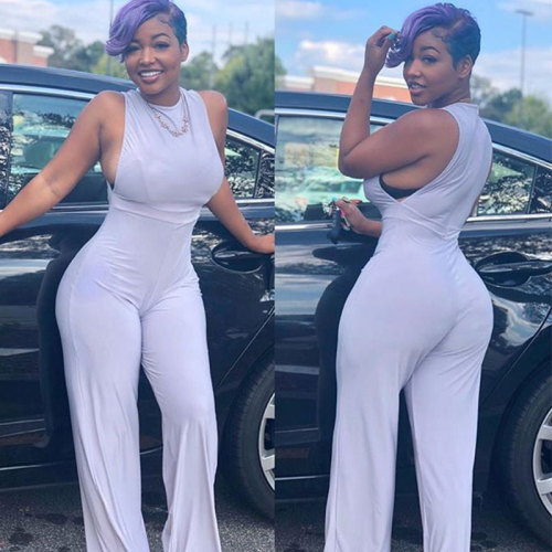 Round Neck Sleeveless Vest Jumpsuit
