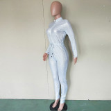 High Neck Zipper Bronzing Jumpsuit with Belt