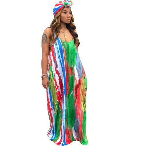 Spaghetti Straps Tie Dye Maxi Dress