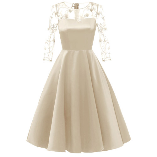 Lace Embroidered Sexy Satin Midi Dress
