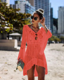 Hollow Out Knit Flared Sleeve Beach Blouse