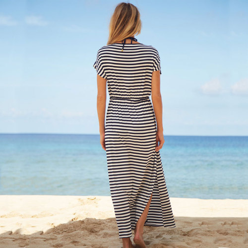V Neck Striped Beach Dress