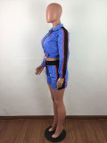 Casual Zipper Stripe Stitching Sport Shorts Set