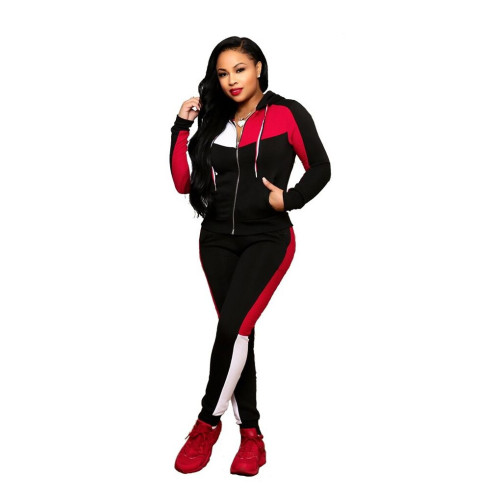 Casual Stitching Hooded Sports Two-piece Set