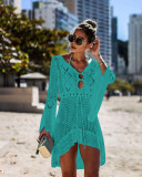 Hollow Out Knit Flared Sleeve Beach Blouse