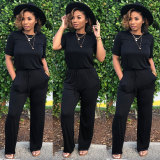Short Sleeve Tie Jumpsuit