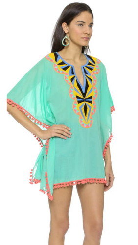 Sea Green Pom Pom Chiffon Beach Kaftan L38271
