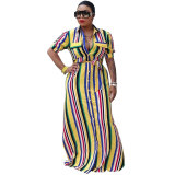 Belted Stripe Maxi Dress
