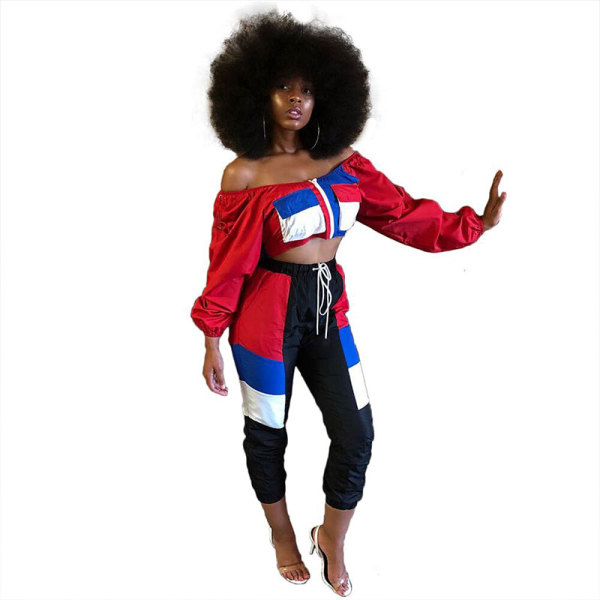 Fashion Patchwork Multicolor Two-piece Pants Set
