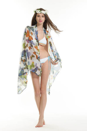 Butterfly Pattern Sarong White L3758