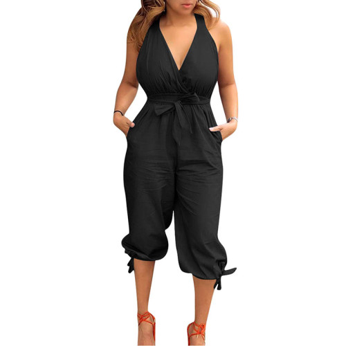 Casual Halter V-neck Straps Jumpsuit