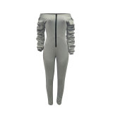 Slash Neck Thickened Space Sleeve Jumpsuit