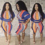 Colorful Strippes Crop Top and Mid Pants