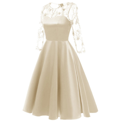 Lace Embroidered Sexy Satin Midi Dress