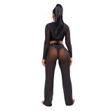 Black Hooded Two Piece Sets Tracksuit