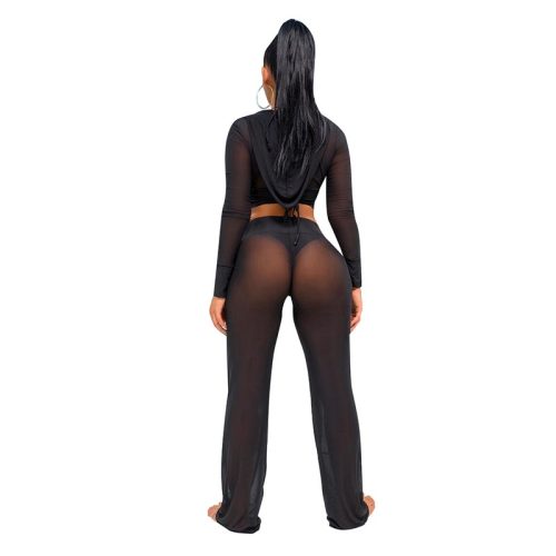 Black Hooded Two Piece Sets Tracksuit