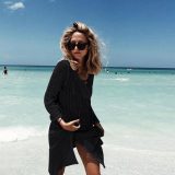 Black Lace-up Neck Long Fishnet Beachwear Dress L384944-1