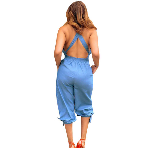 Casual Halter V-neck Straps Jumpsuit