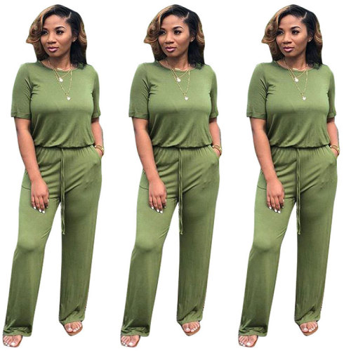 Short Sleeve Tie Jumpsuit