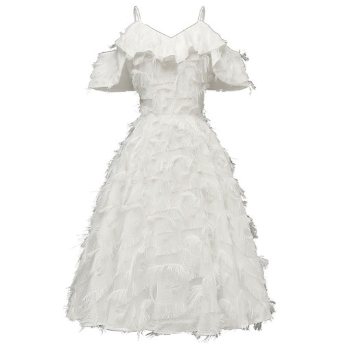 1950s Cold Shoulder Ruffle Tassel Dress