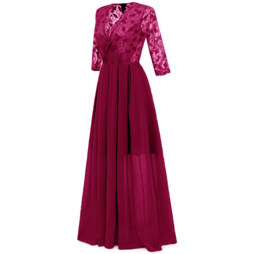 Lace Panel Surplice Semi Formal Dress