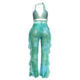 Casual Printed Mesh Two-piece Set with Panties