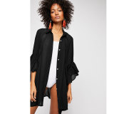 Chiffon Wrinkled Flare Sleeve Beach T Shirt