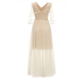 V-neck Lace Embroidered Flower Bridesmaid Dress