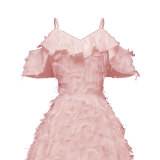 1950s Cold Shoulder Ruffle Tassel Dress