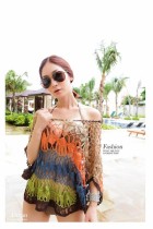 All-match multicolour handmade crochet pullover shirt batwing sl All-match multicolour handmade crochet pullover shirt batwing sl