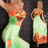 Floral Print Strapless Light Green Maxi Boho Hippie L5059-3
